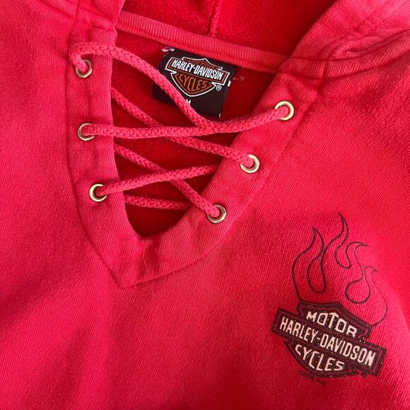 Vintage Y2K Harley Davidson Lace Neck Hoodie Sweatshirt Womens Size Small 2000 - Picture 3 of 8